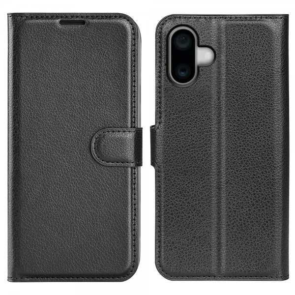 iPhone 16 Fodral Litchi Svart