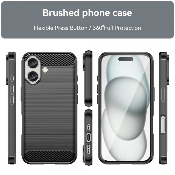 iPhone 16 Plus Skal Borstad Kolfibertextur Svart