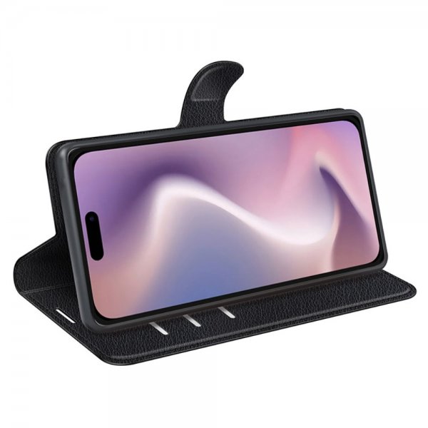 iPhone 16 Plus Fodral Litchi Svart