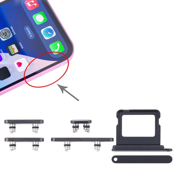 Knappar och Simkorthållare för iPhone 16 och 16 Plus - Svart
