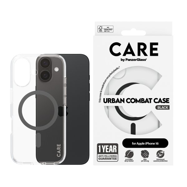 CARE by PanzerGlass iPhone 16 Skal Urban Combat MagSafe Svart Transparent