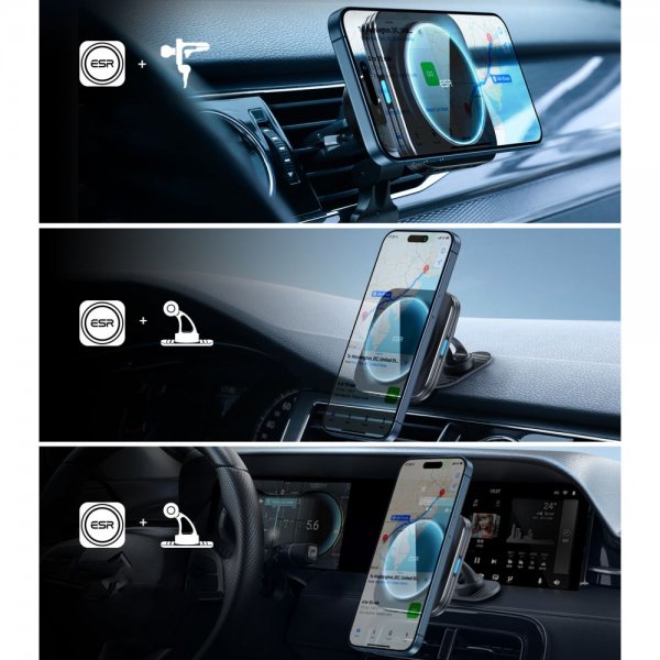 ESR Bilhållare Qi2 Air Vent Wireless Car Charger CryoBoost HaloLock Svart