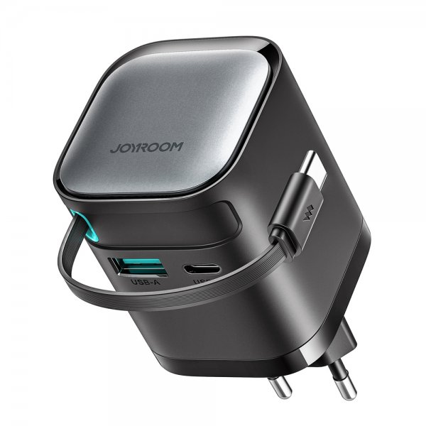 Joyroom 65W Väggladdare med inbyggd USB-C kabel & USB-A/USB-C uttag Svart