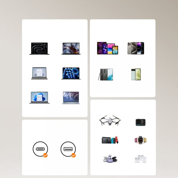 Joyroom 65W Väggladdare med inbyggd USB-C kabel & USB-A/USB-C uttag Svart