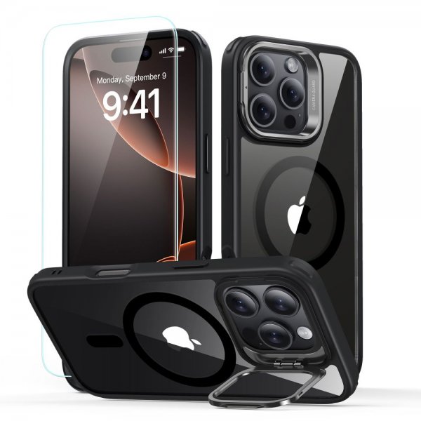 ESR iPhone 16 Pro Max Skal och Skärmskydd Classic Hybrid Kickstand MagSafe Set Svart Transparent