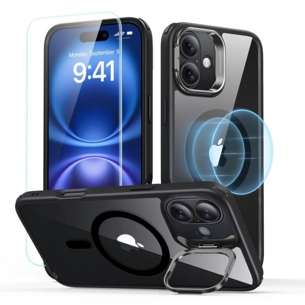 ESR iPhone 16 Skal och Skärmskydd Classic Hybrid Kickstand MagSafe Set Svart Transparent