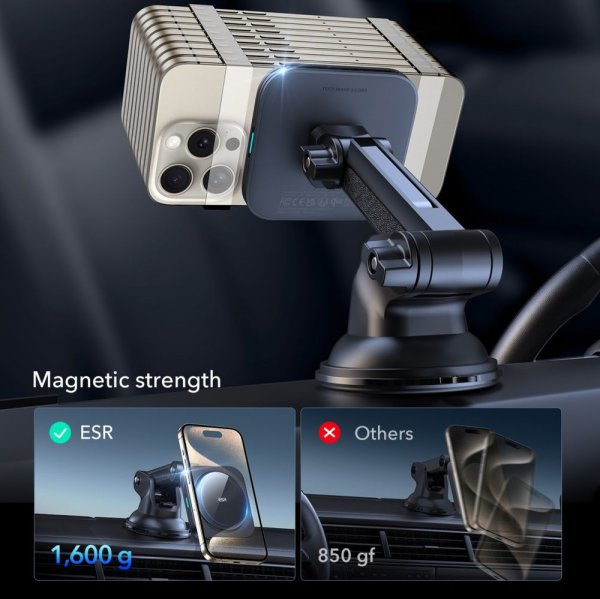 ESR Bilhållare Qi2 Dashboard Wireless Car Charger HaloLock Svart
