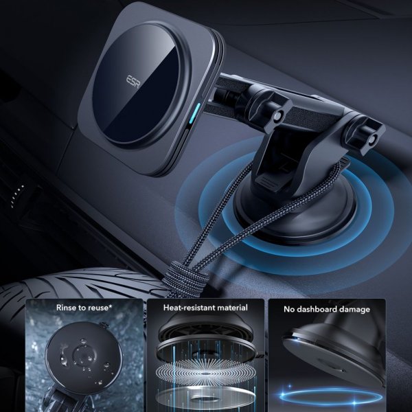 ESR Bilhållare Qi2 Dashboard Wireless Car Charger HaloLock Svart
