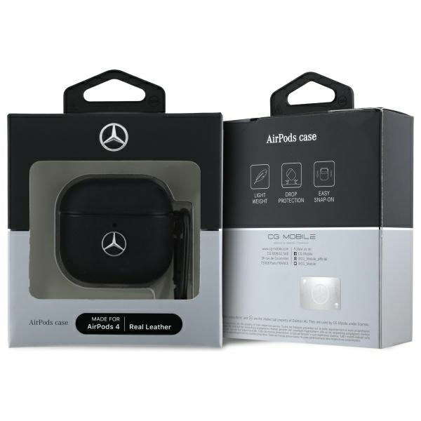 Mercedes Benz AirPods 4 Skal Äkta Läder Svart