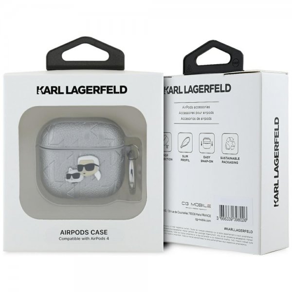 Karl Lagerfeld AirPods 4 Skal Monogram Karl & Choupette Silver