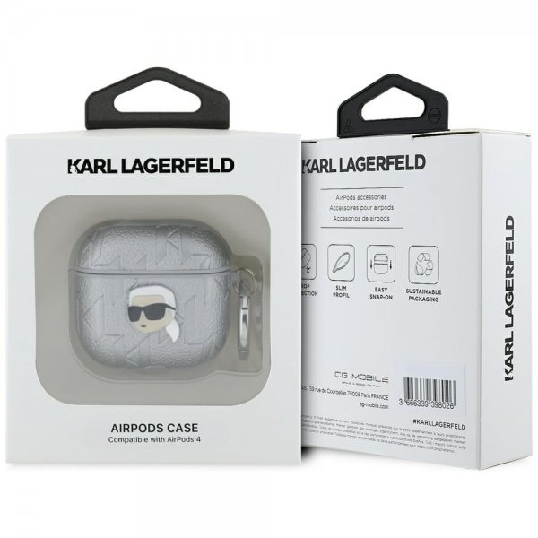 Karl Lagerfeld AirPods 4 Skal Monogram Karl Silver