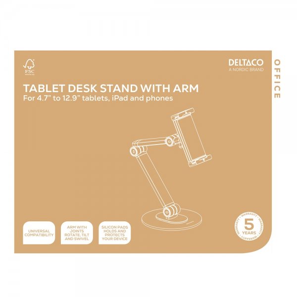 Deltaco Tablet Desk Stand with Arm 4.7" - 12.9"