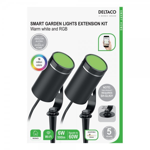 Deltaco Smart Home 2 lampor Förlängning till SH-GLK01 Trädgårdsbelysning