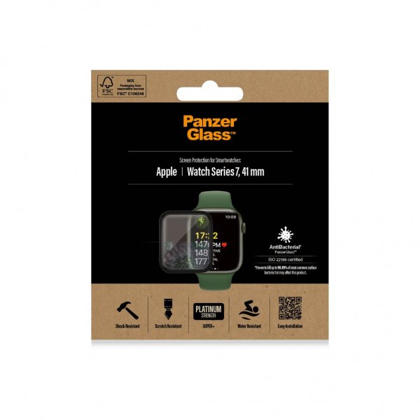 PanzerGlass Apple Watch 41mm (Series 7/8/9) Skärmskydd Antibacterial Svart