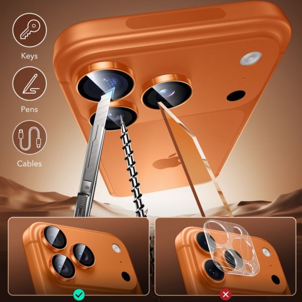 ESR iPhone 14/15/16/17 Pro & Pro Max Kameraskydd Armorite Orange