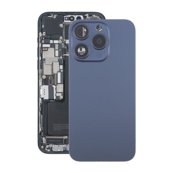 iPhone 15 Pro Baksida Glas med Magnet och Kameralins - Blå Titan