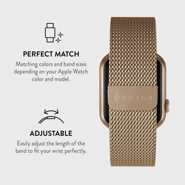 Burga Apple Watch 38/40/41/42mm Armband Metal Mesh Guld