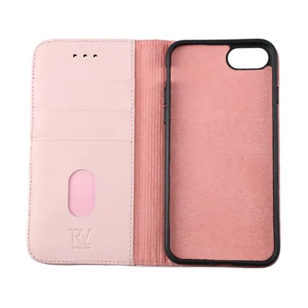 Rvelon iPhone 7/8/SE Fodral Äkta läder Kortfack Rosa