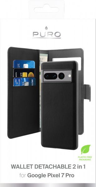 Puro Google Pixel 7 Pro Fodral Wallet Detachable 2 in 1 Svart