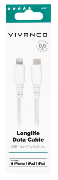 Vivanco Kabel Longlife Braided USB-C/Lightning 0.5m Vit
