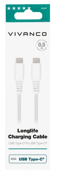 Vivanco Kabel Longlife Braided USB-C/USB-C 0.5m Vit