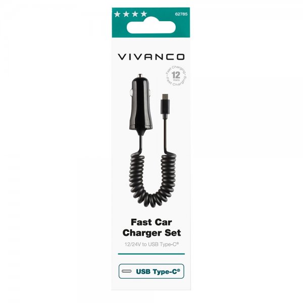 Vivanco Billaddare med Spiralkabel 1m USB-C 12W Svart
