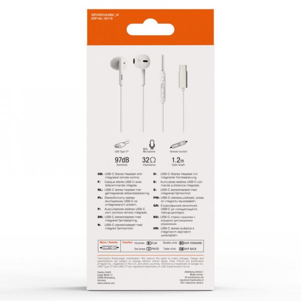 Vivanco Hörlurar Smart Pro USB-C In-Ear Headset Vit