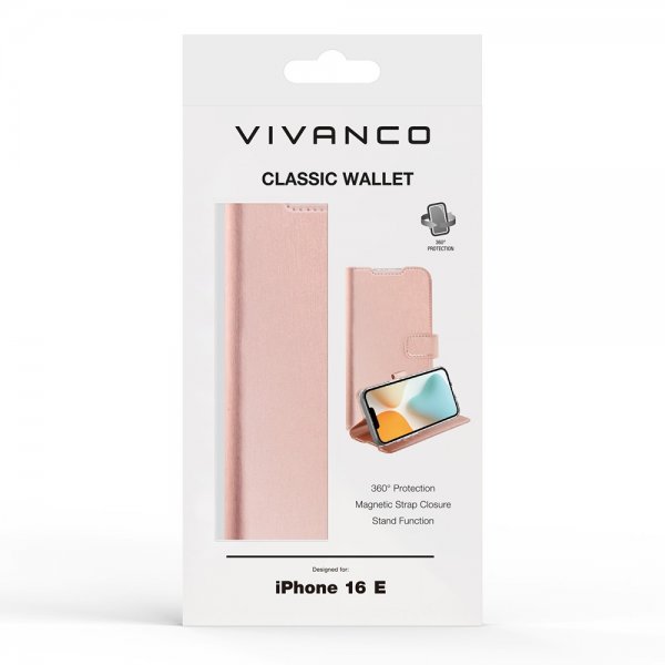 Vivanco iPhone 16e/17e Fodral Classic Wallet Roseguld