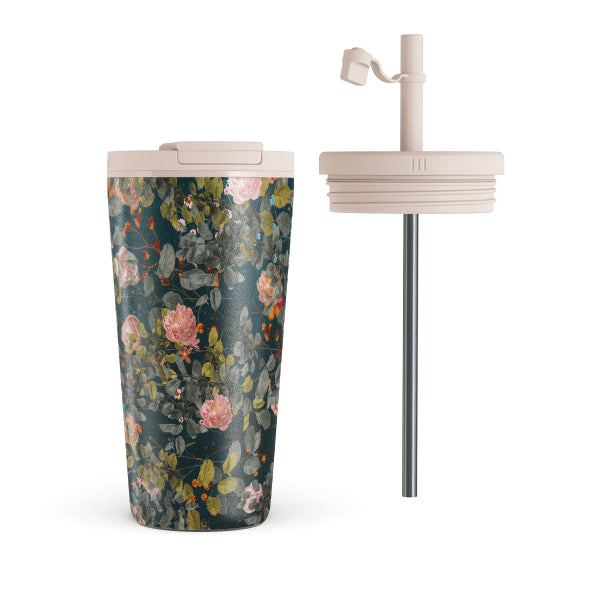 Burga Flaska Termosmugg med Lock och Sugrör Bloomy Garden