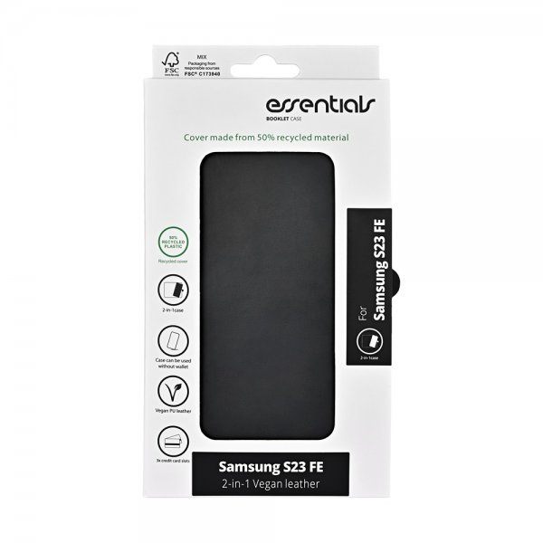 Essentials Samsung Galaxy S23 FE Fodral 2-in-1 Vegan Leather Svart