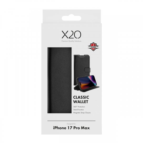 X2O iPhone 17 Pro Max Fodral Classic Wallet Svart