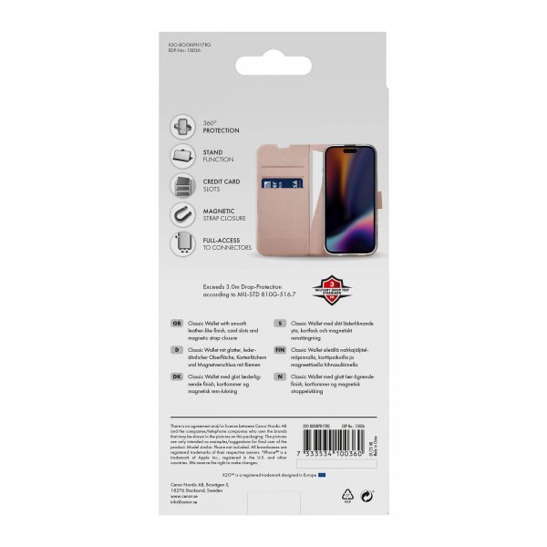 X2O iPhone 17 Fodral Classic Wallet Roseguld