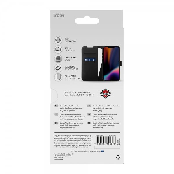 X2O iPhone 16e/17e Fodral Classic Wallet Svart