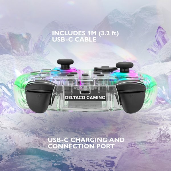 Deltaco Gaming Trådlös Kontroll för Nintendo Switch Transparent RGB