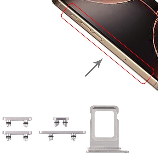 Knappar och Simkorthållare för iPhone 16 Pro och 16 Pro Max - Vit