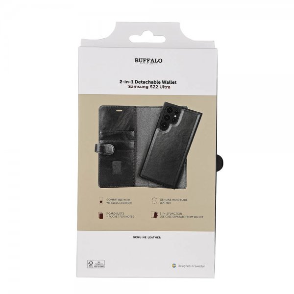 Buffalo Samsung Galaxy S22 Ultra Fodral 2-in-1 Detachable Wallet Svart