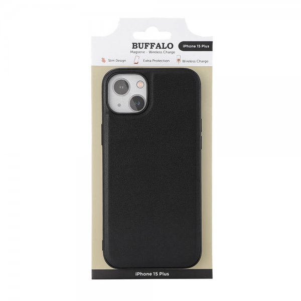 Buffalo iPhone 15 Plus Skal PU MagSeries Svart