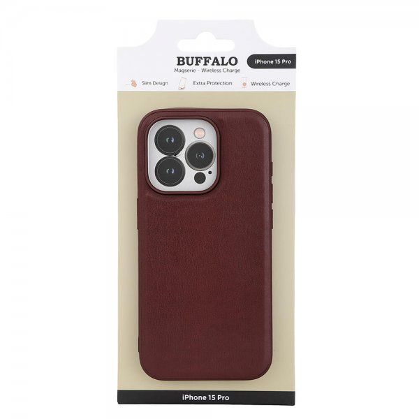 Buffalo iPhone 15 Pro Skal PU MagSeries Brun