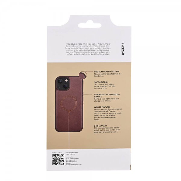 Buffalo iPhone 15 Fodral 3 Kortfack Löstagbart Skal MagSeries Brun