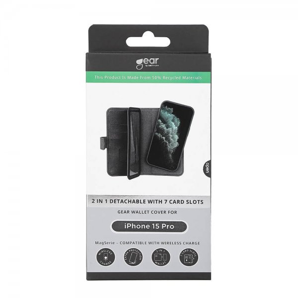 Gear iPhone 15 Pro Fodral 7 Kortfack Löstagbart Skal MagSeries Svart