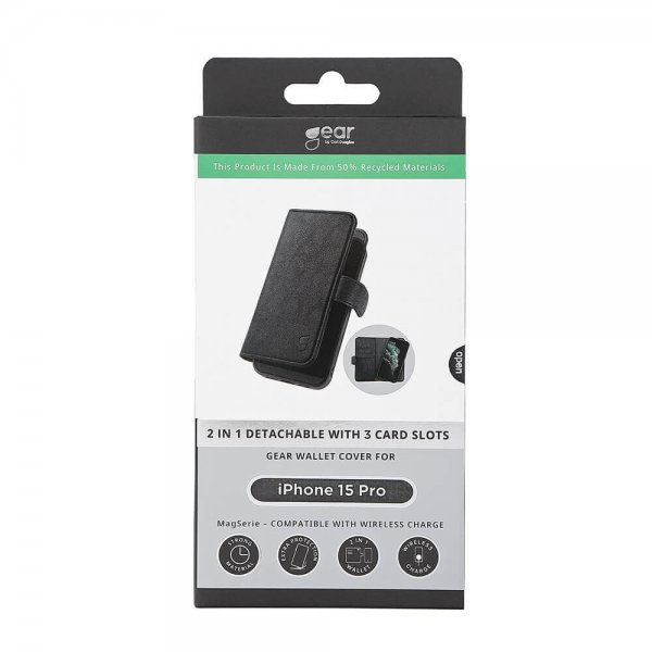 Gear iPhone 15 Pro Fodral 3 Kortfack Löstagbart Skal MagSeries Svart