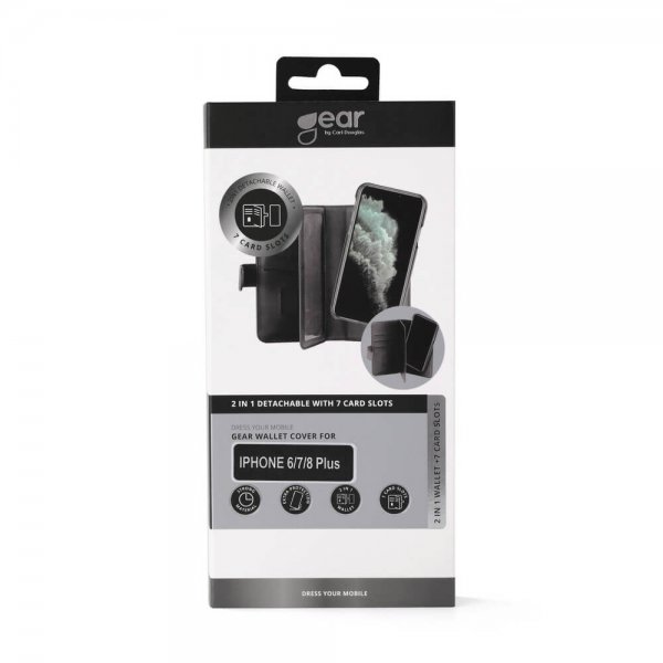 Gear iPhone 6/6S Plus/iPhone 7 Plus/iPhone 8 Plus Fodral 7 Kortfack Löstagbart Skal Svart