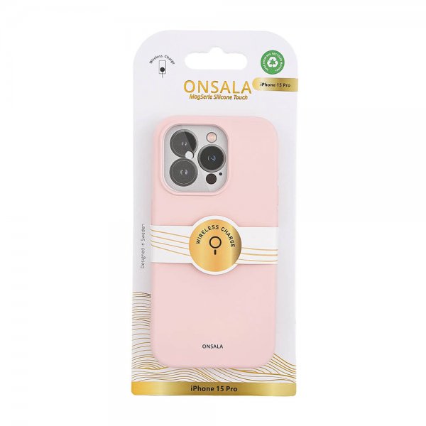 Onsala iPhone 15 Pro Skal Silicone Touch MagSeries Chalk Pink