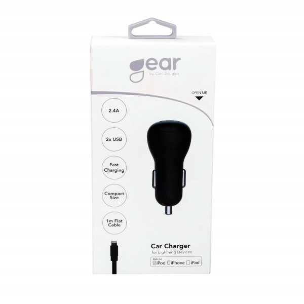 Gear Billaddare 2xUSB 2.4A Lightning Kabel 1m MFI Svart