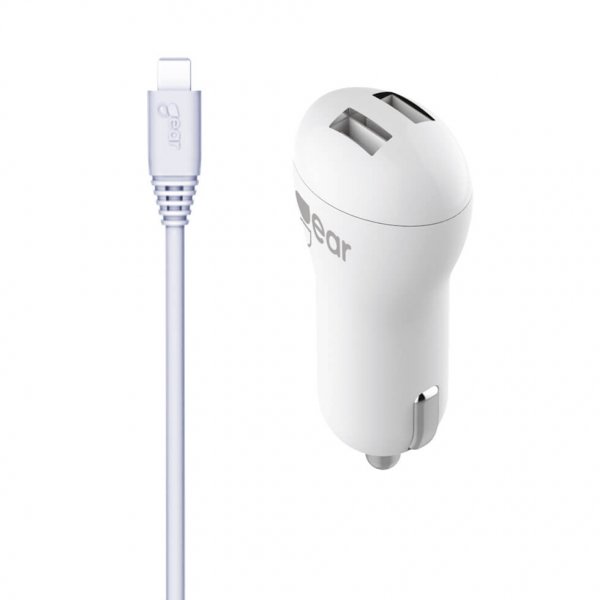 Gear Billaddare 2xUSB 2.4A Micro-USB Kabel 1m Vit