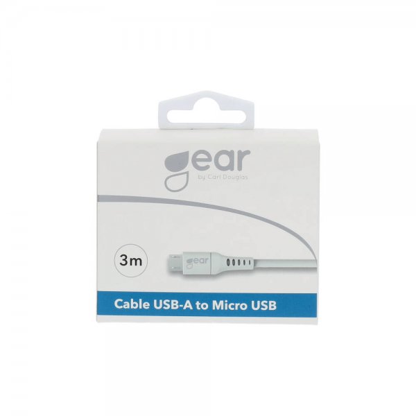 Gear Laddkabel Micro-USB till USB-A 3m Vit