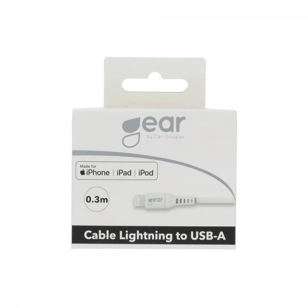 Gear Laddkabel Lightning till USB-A 0.3m MFI Vit