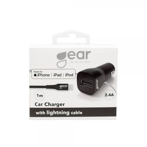 Gear Billaddare 1xUSB 2.4A Lightning Kabel 1m MFI Svart
