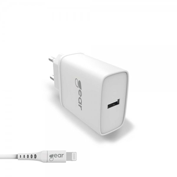 Gear Laddare 1xUSB 2.4A Lightning Kabel 1m MFI Vit