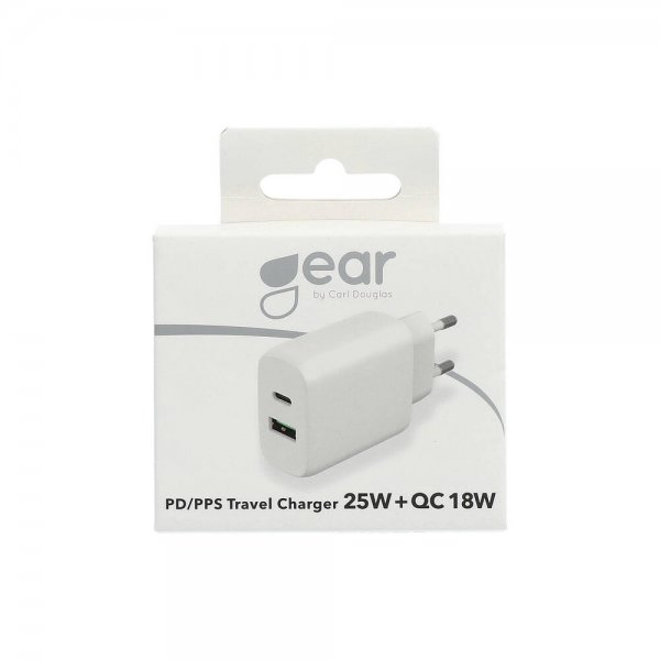 Gear Laddare 1xUSB-C + 1xUSB-A PD/PPS 25W + 18W QC Vit
